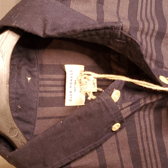🔥Club Monaco Polo button up - pop over ss bayadere stripe chemise aviator navy - Picture 3 of 4